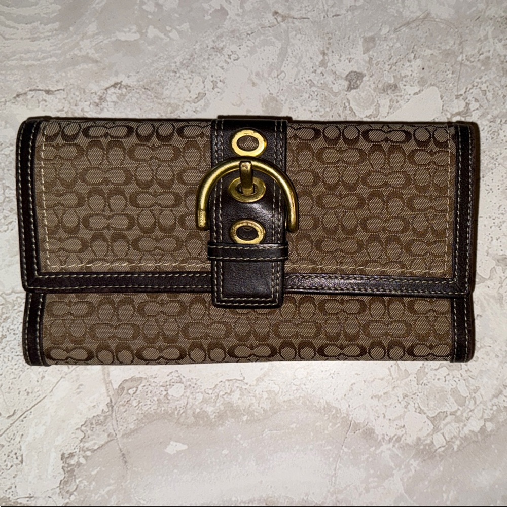 Coach Brown and Gold Key Card Holder with Signature Monogram